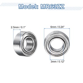 sourcing map 8Pcs MR63ZZ Small Bearing, 3mm ID 6mm OD 2.5mm Width Double Shielded Deep Groove Ball Bearings for Electric Motor Skateboards 3D Printer, P5 (ABEC 5)