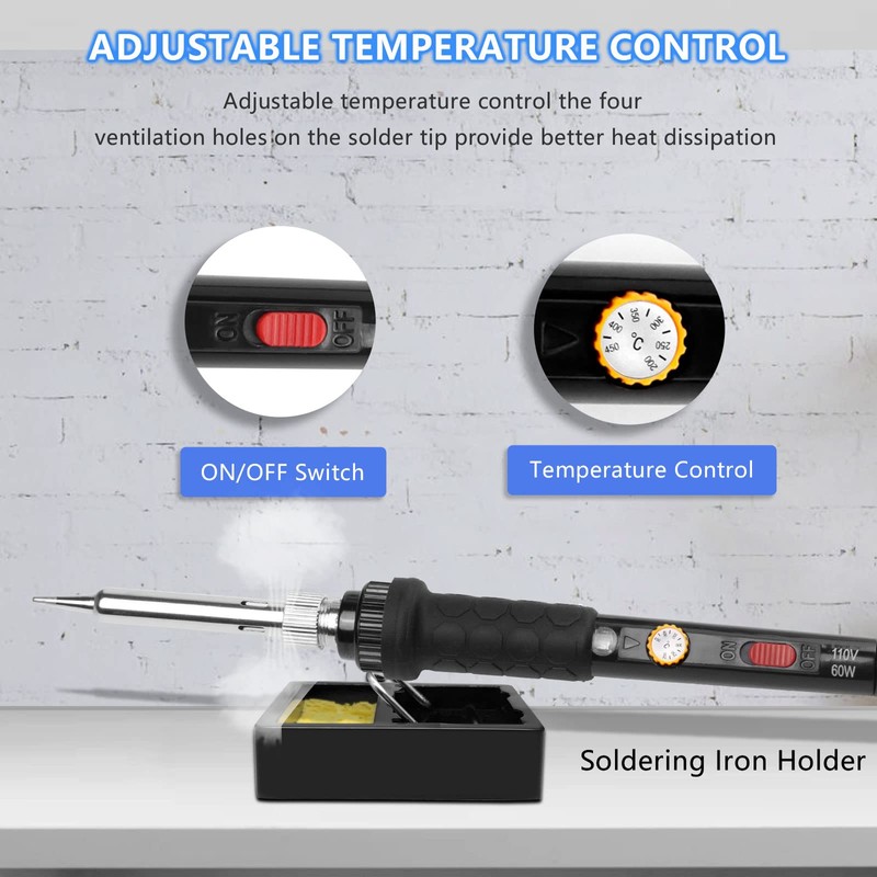 Soldering Iron Kit, 60W 110V Soldering Irons, Adjustable Temperature Soldering
