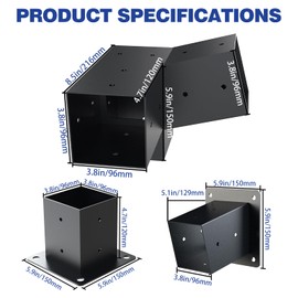 Pergola Kit, 15° 3-Way Slanted Roof Pergola Bracket Set, Powder-Coated Roof Wall Mount Pergola Brackets 4"x 4"(Actual: 3.5x3.5 Inch), Pergola Hardware for Porch Gazebo Backyard (6 pcs), Black