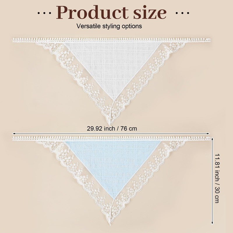 2 Pcs Head Scarf Triangle, Cute Lace Stylish Kerchief Polyester