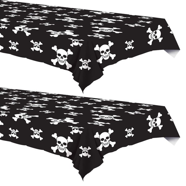 Pirate Party Skull & Crossbones Black Plastic Table Covers, 54" 108" (2 Pack)