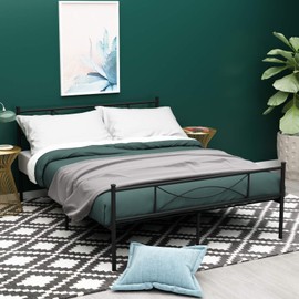 Simlife Metal Platform Bed Frame Full Size 12 Inch Under Bed Storage Mattress Frame No Boxspring with Headboard Non-Slip Steel Slat Support Mattress Foundation, Black