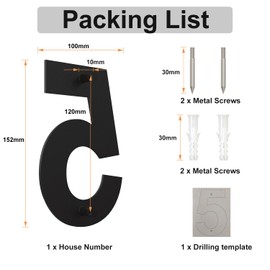 Brushed Modern Stainless Steel House Number 152 mm High Black Coating, Floating Appearance (Number 5)