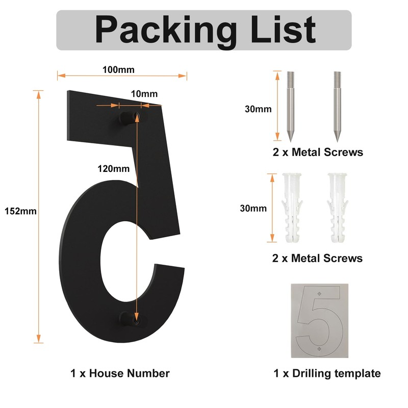 Brushed Modern Stainless Steel House Number 152 mm High Black