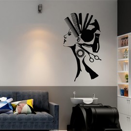 Vinyl Wall Decal Comb Hair Dryer Hairdresser Hair Salon Decor Stickers Large Decor (3150ig) Black