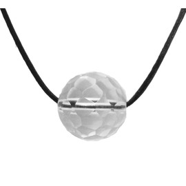 Rock Crystal Ball 14 mm Faceted as Pendant with Leather Cord Hole 1 mm, Leather