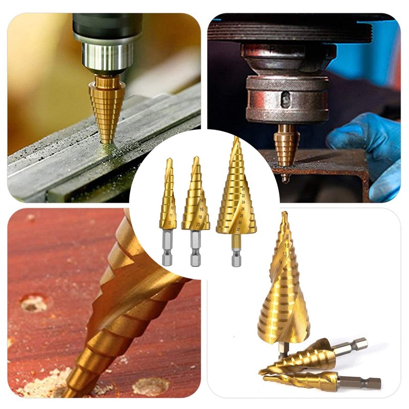 4 Pcs HSS Step Drill Bit Set, Titanium Coated High-Speed