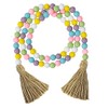 Easter Wood Bead Garland, Wooden Beads with Tassels Shaped Pendant