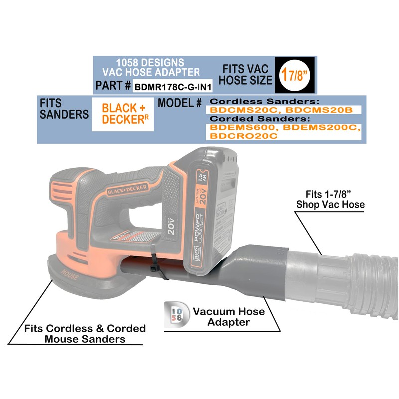 Shop Vacuum Hose Adapter compatible with Cordless BLACK+DECKER Mouse Detail