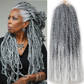 Marley Twist Braiding Hair 18 Inch 8 Packs – Long-Lasting Marley Hair, Fluffy&Tangle-Free Cuban Twist Hair for Braiding, Natural Look Synthetic Spring Afro Kinky Twist Hair Extensions (1B/Grey)