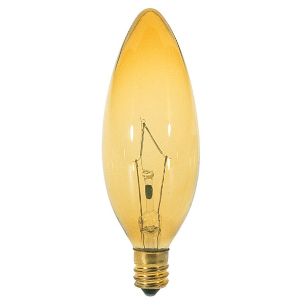 Satco S3818 40 Watt B9.2 Incandescent 120 Volt Candelabra Base Light Bulb, Transparent Amber