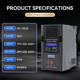 Mollom 2.2KW 220V Single to 3 Phase Invert Phase Converter-3HP 9.6A Input/Output IPC for 3PH Motor