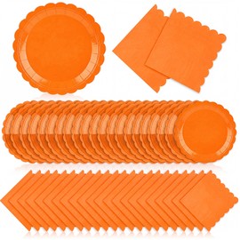 120 Pcs Orange Paper Plates and Napkins,7 Inch Scalloped Fall