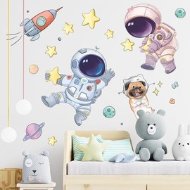 Calcomanías de Pared para El Espacio Exterior, Hojas de Pegatinas de Pared para Habitación de Niños Calcomanías de Pared de Dibujos Animados de Piloto de Espacio PVC Pegatinas de Pared de Astronauta