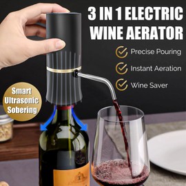 Electric Wine Dispenser, Aerator, Vacuum Wine Pump with Touch LED Display, Wine Temperature Monitor, One Touch Automatic Wine Pourer with USB Rechargeable, Gifts for Men & Women Wine Lovers (Black)