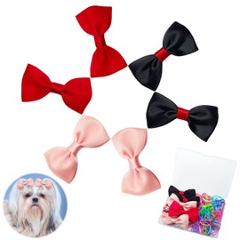 BENSEAO Dog Hair Clips Dog Bows Pet Hair Accessories 6Pcs/3 Pairs of Dogs Hair Clips for Dog Cat, 100 Rubber Bands, Puppy Hair Clips Storage Box (Monochrome)