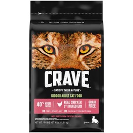 CRAVE Grain Free Indoor Adult High Protein Natural Dry Cat Food with Protein from Chicken & Salmon, 4 lb. Bag