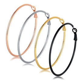 4 Pairs Big Hoop Earrings for Women Girls, 316L Stainless Steel Hypoallergenic Silver Plated 14K Gold/ Rose Gold Plated Black Earrings Set（60mm）