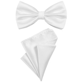 DonDon Men's Bow Tie and Pocket Square Tied and Adjustable Size, White