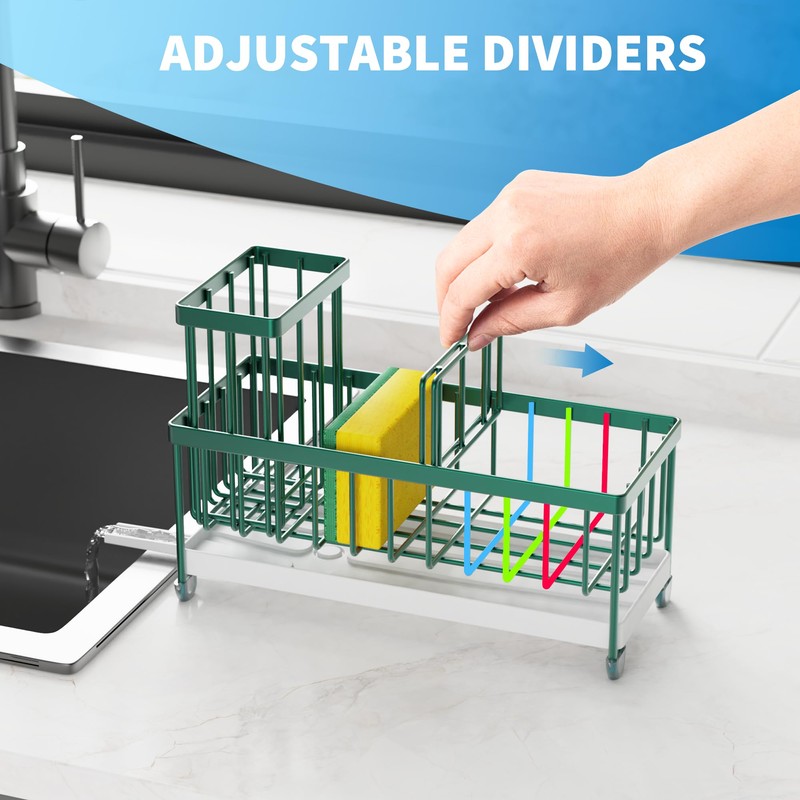 Cisily Dark Green Sponge Holder for Kitchen Sink, Sink Caddy
