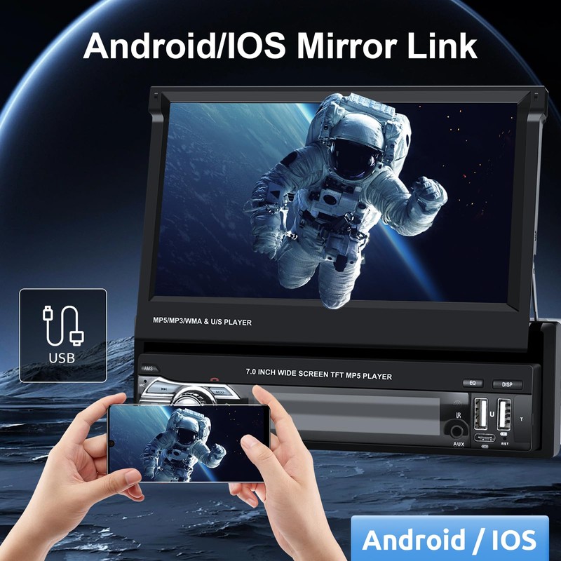 Single Din Wireless Carplay Car Stereo with Bluetooth, Rimoody 7