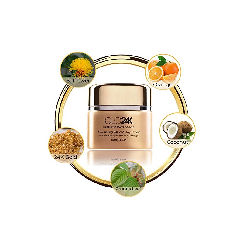 Glo24k Crema Día Hidratante Oro Antienvejecimiento Vitaminas Ácido Hialurónico Colágeno