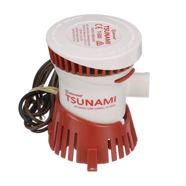 Attwood 4606-7 Tsunami T500 Bilge Pump, 500 GPH, 12-Volt, Barbed ¾-Inch Diameter Outlet, 29-Inch Wire