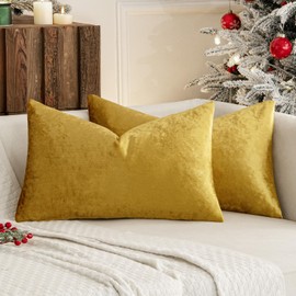 MIULEE Gold Luxurious Velvet Cushion Covers Soft Decorative Square Throw Pillow Case Pillowcases for Livingroom Sofa Bedroom with Invisible Zipper 12"x20" 30cm x 50cm 2 Pieces