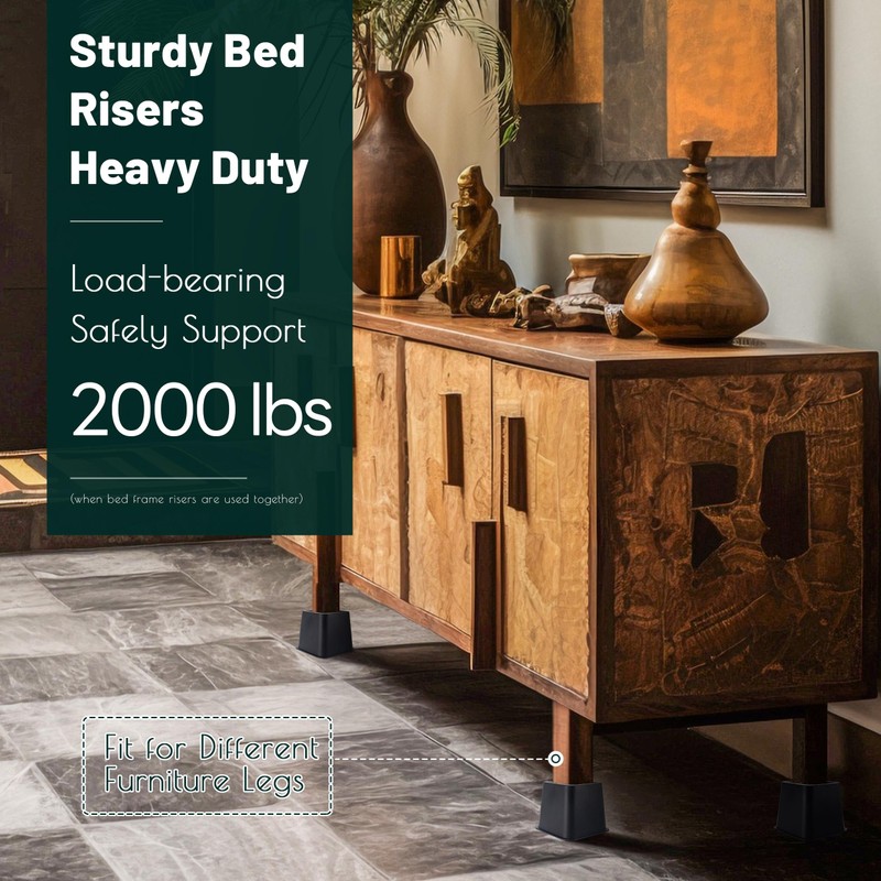 BTSD-home Bed Risers 6 Inch Heavy Duty Adjustable Bed Raisers