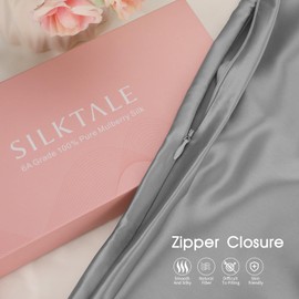 SILKTALE 100% Mulberry Silk Toddler/Travel Pillowcase,Both Sides 19MM Silk Small Pillow Case with Hidden Zipper for Kids/Baby 1pc, Silver Gray,13"x18"