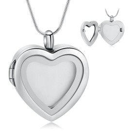 QGJNSGC Heart Urn Necklace for Ashes Photo Frame Cremation Jewelry Memorical Stainless Steel Keepsake Urn Pendant for Men Women-Customize (Steel)