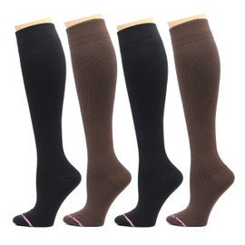 Dr. Motion 4 Pairs Therapeutic Graduated Compression Women's Knee-hi Socks (Solid #2)