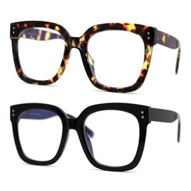 SA106 Thick Horned Boyfriend Frame Blue Light Blocking Computer Glasses ([2-Pack] Black & Tortoise)