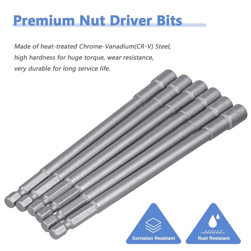 Mesee 6 Pcs Magnetic Nut Setter Driver Bits 6-Inch Extra
