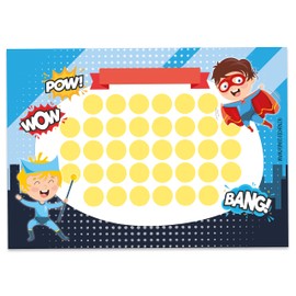 Papierdrachen Reward board set for children as tear-off pad, 10 sheets, motivational concept as educational aid, with great stickers for boys and girls, superheroes motif, blank set 17