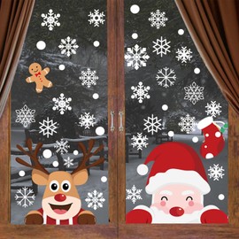 Christmas Window Clings, 56Pcs HiloPack Indoor Christmas Window Decorations for Glass Windows, Cute Santa Snowman Snowflake Winter Clings Holiday Decor, Xmas Window Stickers Decals Reusable