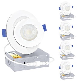 Ensenior Paquete de 4 Luces LED Empotradas Gimbal de 4 pulgadas con Caja de Conexiones, Iluminación Direccional Ajustable tipo Ojo de Buey de 90°, Regulable, 2700K/3000K/3500K/4000K/5000K, 900LM, 9W=