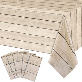 Breling 6 Pcs Light Wood Grain Tablecloths Rustic Plastic Table Covers for Rectangle Table Vintage Farmhouse Western Table Cloth for Barn Birthday Wedding Party Decoration Supplies, 54 x 108 Inch