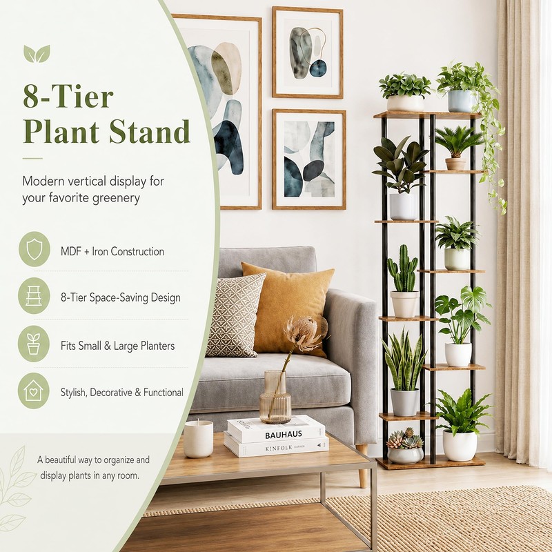 JEPRECO Corner Tall Plant Stand Indoor 8 Tier 10 Potted,