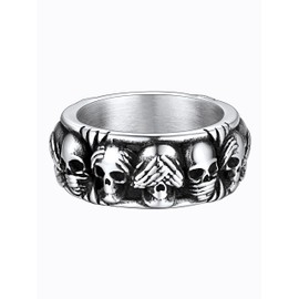 Gothic Ring Stainless Steel Vintage Skull Rings for Men Silver Skeleton Cocktail Party Biker Ring Size 10