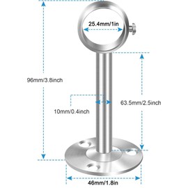 Ceiling Curtain Rod Brackets, 25.4mm 1" Curtain Rod Holders, Heavy Duty Metal Curtain Rod Bracket, Silver Wardrobe Rod Support, Hangers for Windows, Shower Curtains, 2