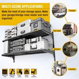 Brukid 2 Tier 1.3x4ft Garage Shelving Wall Mounted, 400 lbs Load Capacity，15.6x48inch per Shelf Height Cassette Adjustable Floating Shelves(Black)