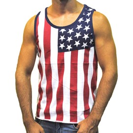 Exist Men's American Flag Stripes and Stars Tank Top Shirt TAF06 M