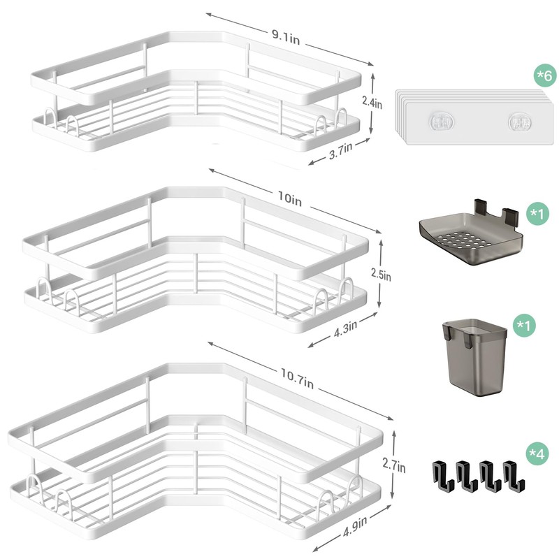 AKTECKE Corner Shower Caddy Bathroom Organizer Adhesive Shower Rack Bathtub