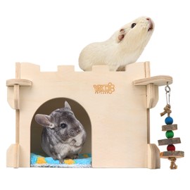 YKD Castle Chinchilla House, Small Animal Hideout for Chinchilla, Guinea Pig, Hedgehog, or Rat, Ventilated Wooden Guinea Pig Hut Habitat with Multiple Doors (Medium)
