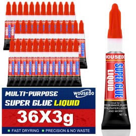 WOUSEDO 36 X 3g Super Glue Liquid, Clear Strong Adhesive,Super Glue Fast Drying Cyanoacrylate Glue for Wood,Rubber,Leather, Plastic, Metal, Rhinestone Jewelry, DIY Crafts and More
