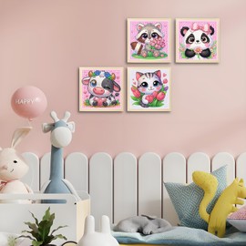 NIFILMTH Cartoon Diamond Art Kits for Beginners, 6×6 inch 4 Pack 5D Cute Animals Diamond Painting Kits DIY Jewel Dots Crystal Big Gem Art for Home Wall Decor Gift