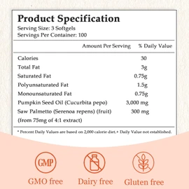 Pumpkin Seed Oil Capsules, 2 in 1 Pumpkin Seed Oil with Saw Palmetto for Hair Growth, 3000mg Per Serving, Cold Pressed, Supports Hair, Heart, Skin Supplement | Non-GMO | Gluten Free | 300 Softgels