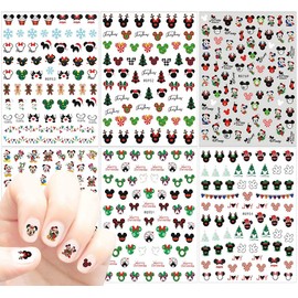 Christmas Nail Art Stickers 6 Sheets Christmas Nail Stickers 3D Self Adhesive Nail Design Winter Xmas Cute Cartoon Nail Decals for Women Girls Christmas Nail Decoration Xmas Nail Stickers