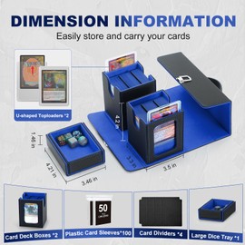 Stepane Portable Trading Card Storage Box, 3 In 1 Card Deck Box for MTG, 2 Commander Deck Box with Dice Tray, Removable Box Lid with Handle
